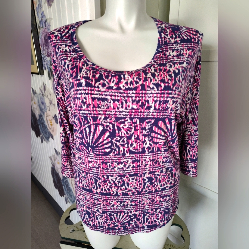 Tori Richard Honolulu Hawaiian Pink 3/4 Sleeve Women's Top Unworn Size Large